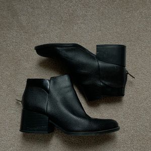 Black Leather Block Booties